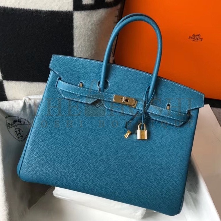 H**me5 Birkin 35 Bag in Blue Jean Clemence Leather with GHW Master Quality