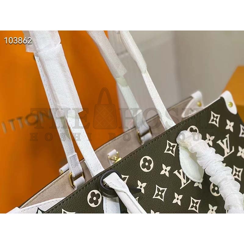 L0vis Vvtt0n LV Women OnTheGo MM Tote Bag Green Printed Embossed Grained Cowhide Master Quality