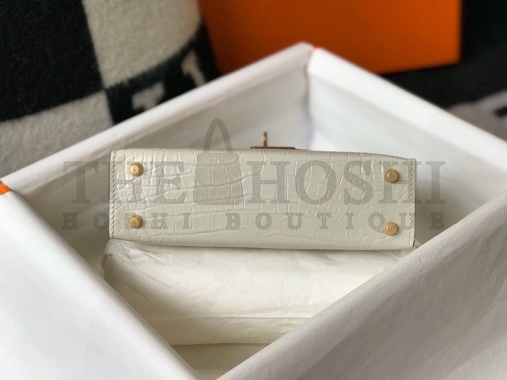 H**me5 Kelly Mini II Bag In Beton Embossed Crocodile Calfskin Master Quality