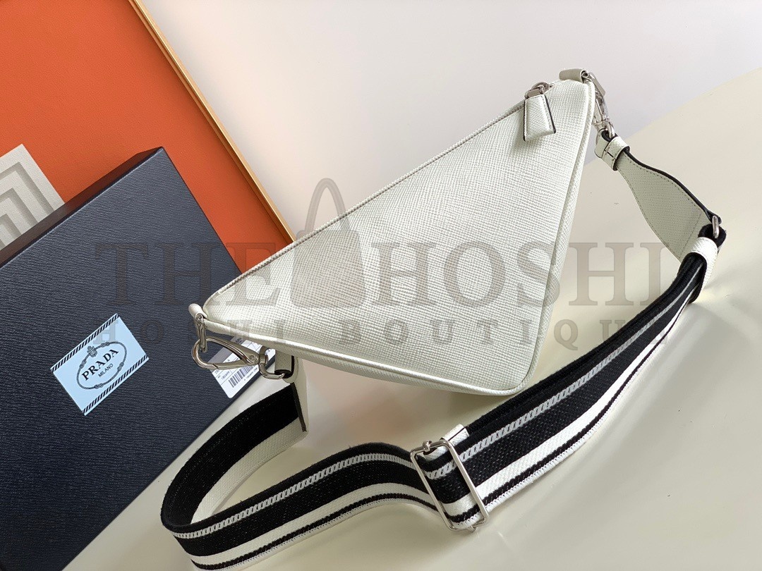 Pra*a Triangle Shoulder Bag In White Saffiano Leather Master Quality