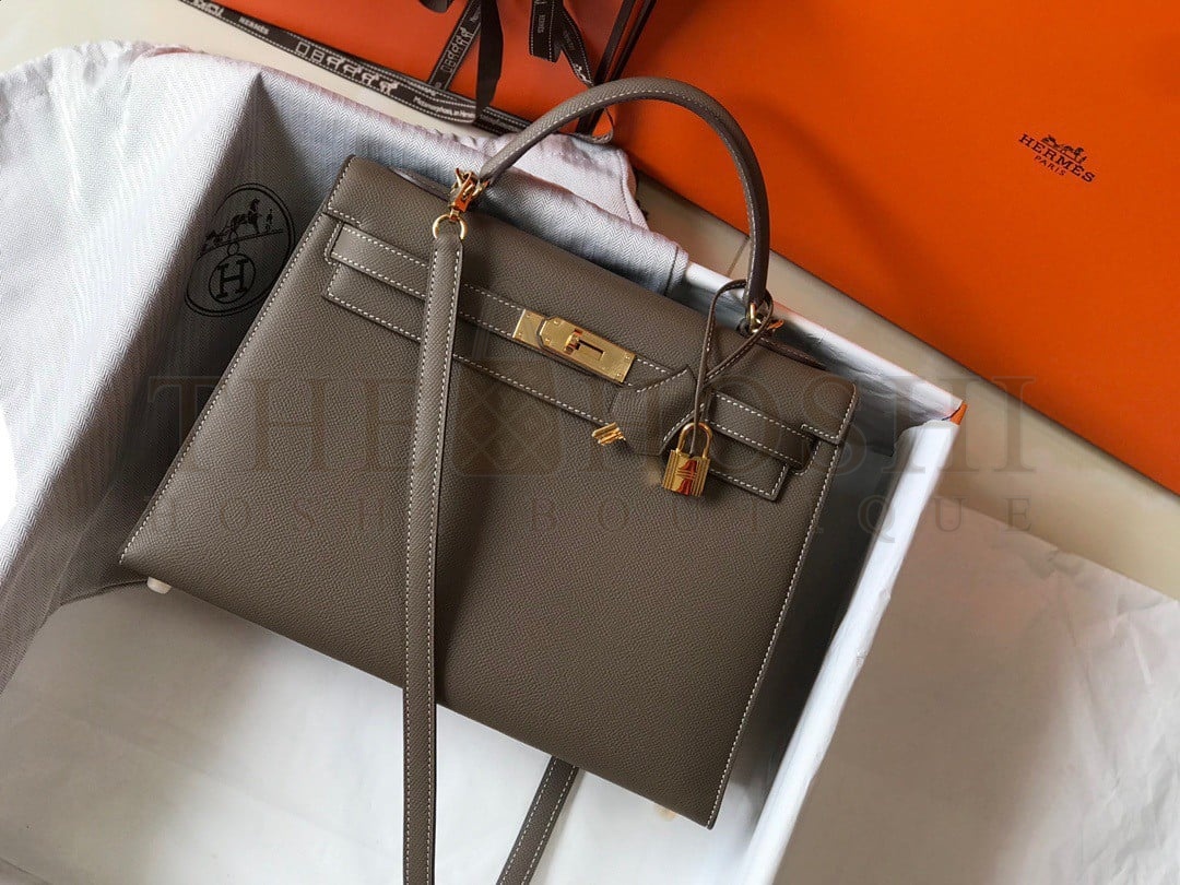 H**me5 Kelly 32cm Sellier Bag in Taupe Epsom Calfskin GHW Master Quality