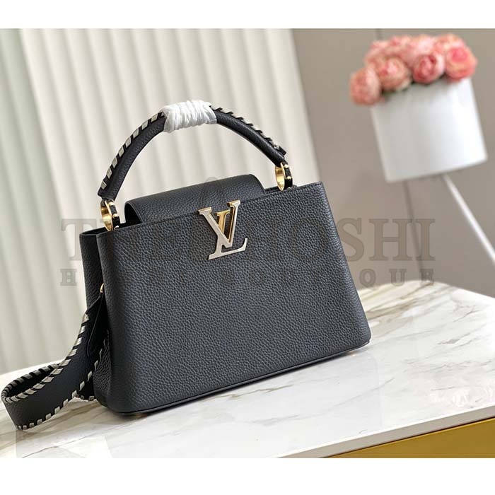 L0vis Vvtt0n LV Women Capucines MM Handbag Black Etain Metallic Gray Taurillon Leather Master Quality