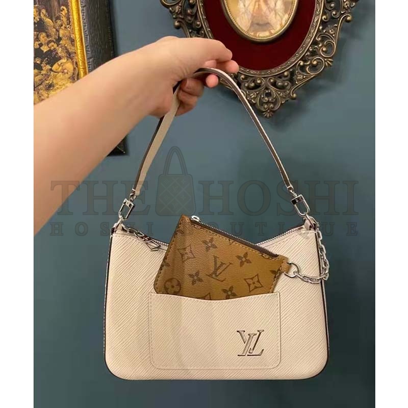 L0vis Vvtt0n LV Women Marelle Handbag Quartz White Epi Grained Cowhide Canvas Master Quality