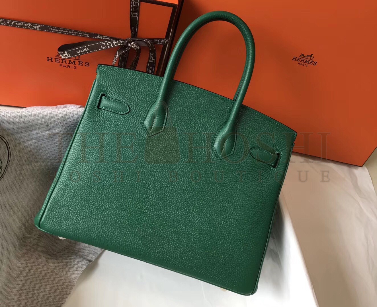 H**me5 Birkin 30 Bag in Vert Vertigo Clemence Leather with GHW Master Quality