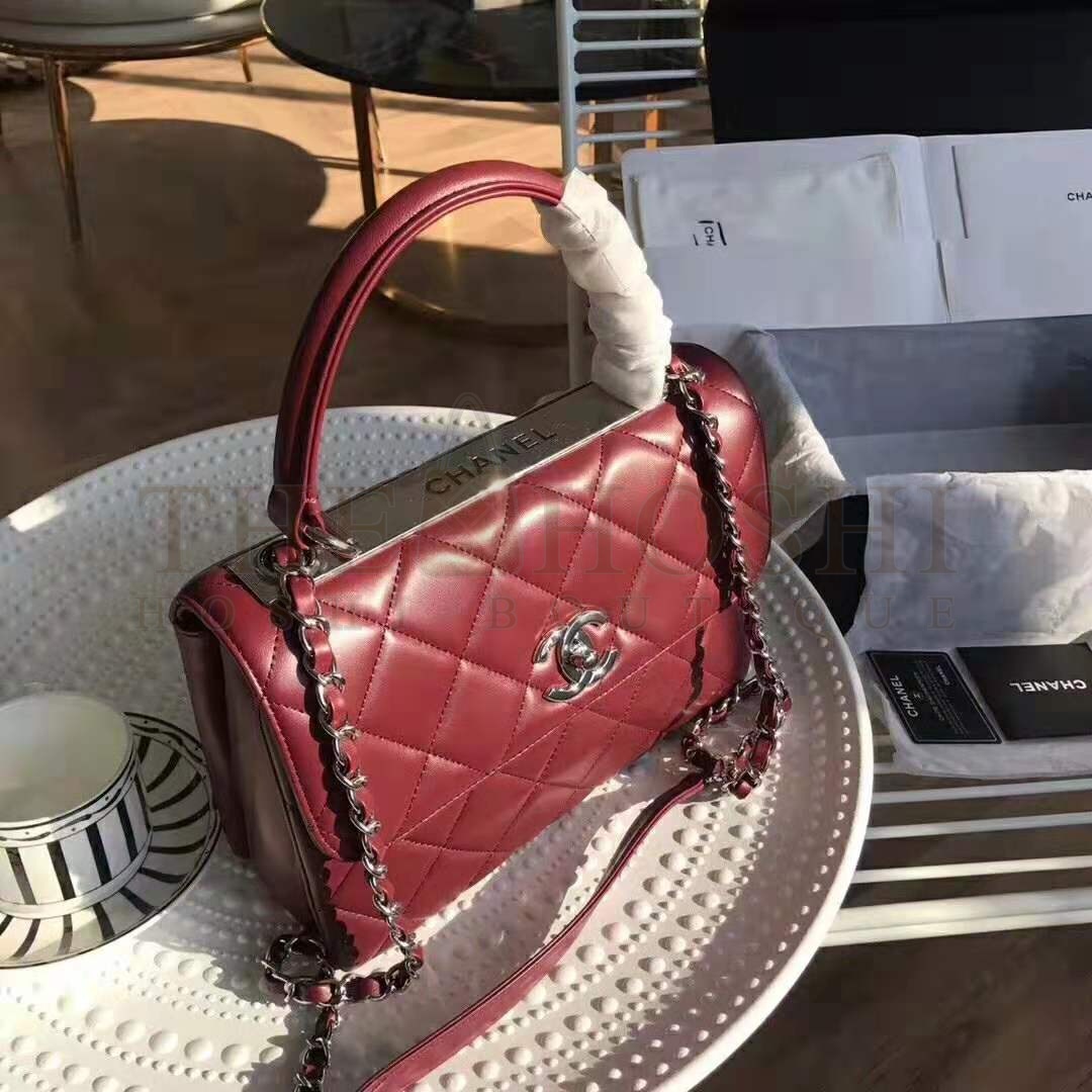 Ch**el Women Small Flap Bag with Top Handle in Lambskin Leather-Maroon Master Quality
