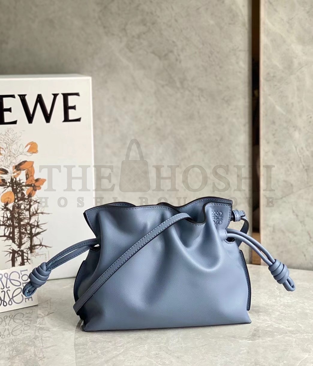 L0ew* Mini Flamenco Clutch Bag In Atlantic Blue Calfskin Master Quality