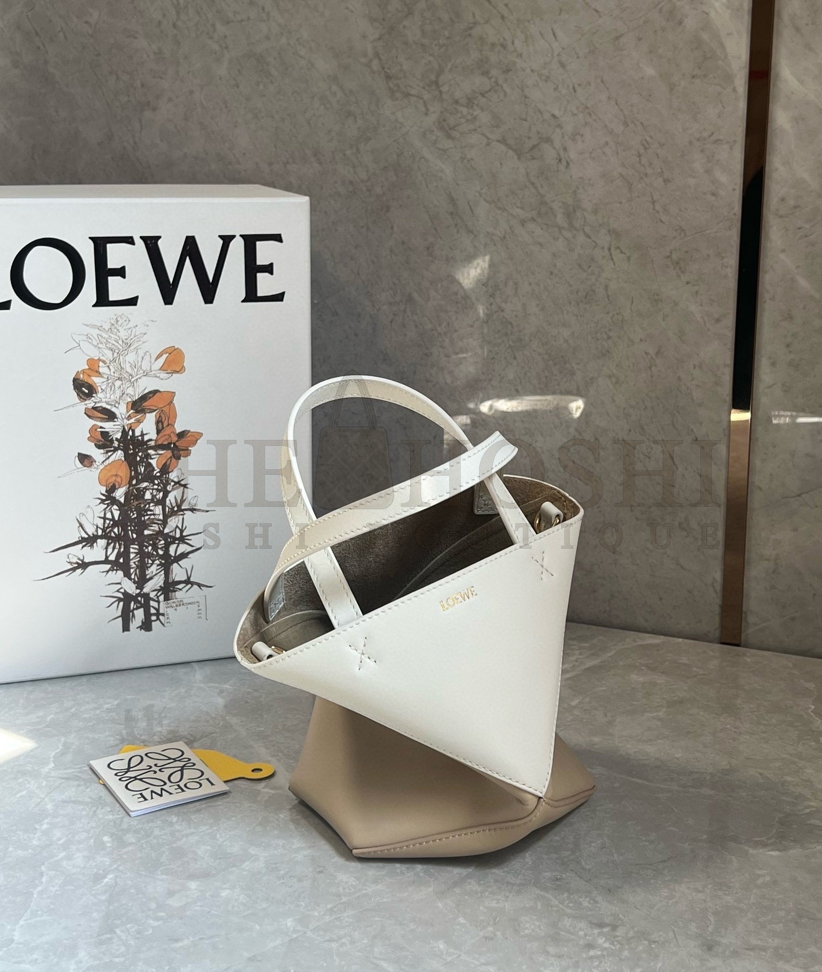 L0ew* Mini Puzzle Fold Tote Bag in White/Beige Calfskin Master Quality