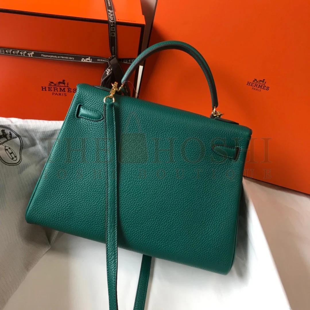 H**me5 Kelly 32cm Retourne Bag in Malachite Clemence Leather GHW Master Quality
