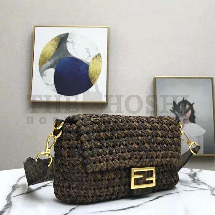 F**di Women Iconic Baguette Medium Size Jacquard Fabric Interlace Bag Master Quality