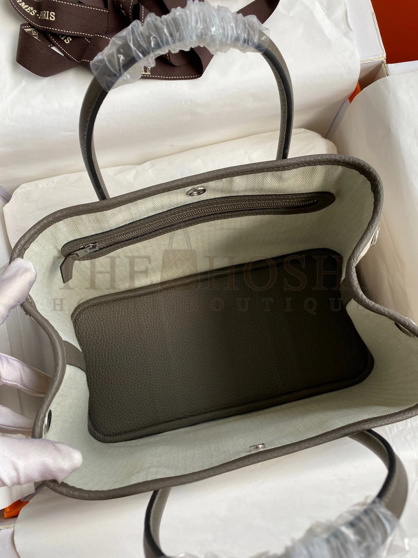 H**me5 Garden Party 30 Handmade Bag in Toile and Etain Leather Master Quality