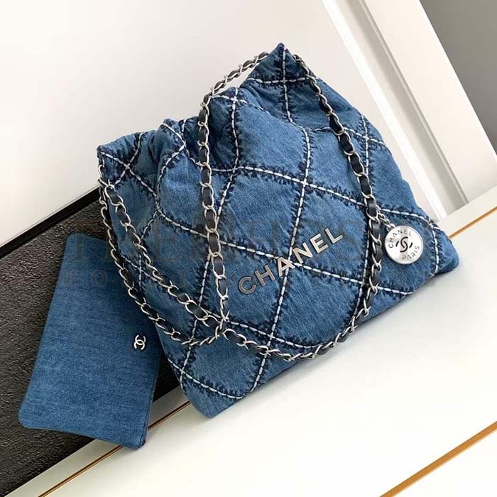 Ch**el Women CC 22  Handbag Stitched Denim Silver Metal Blue 20cm and 36cm Master Quality