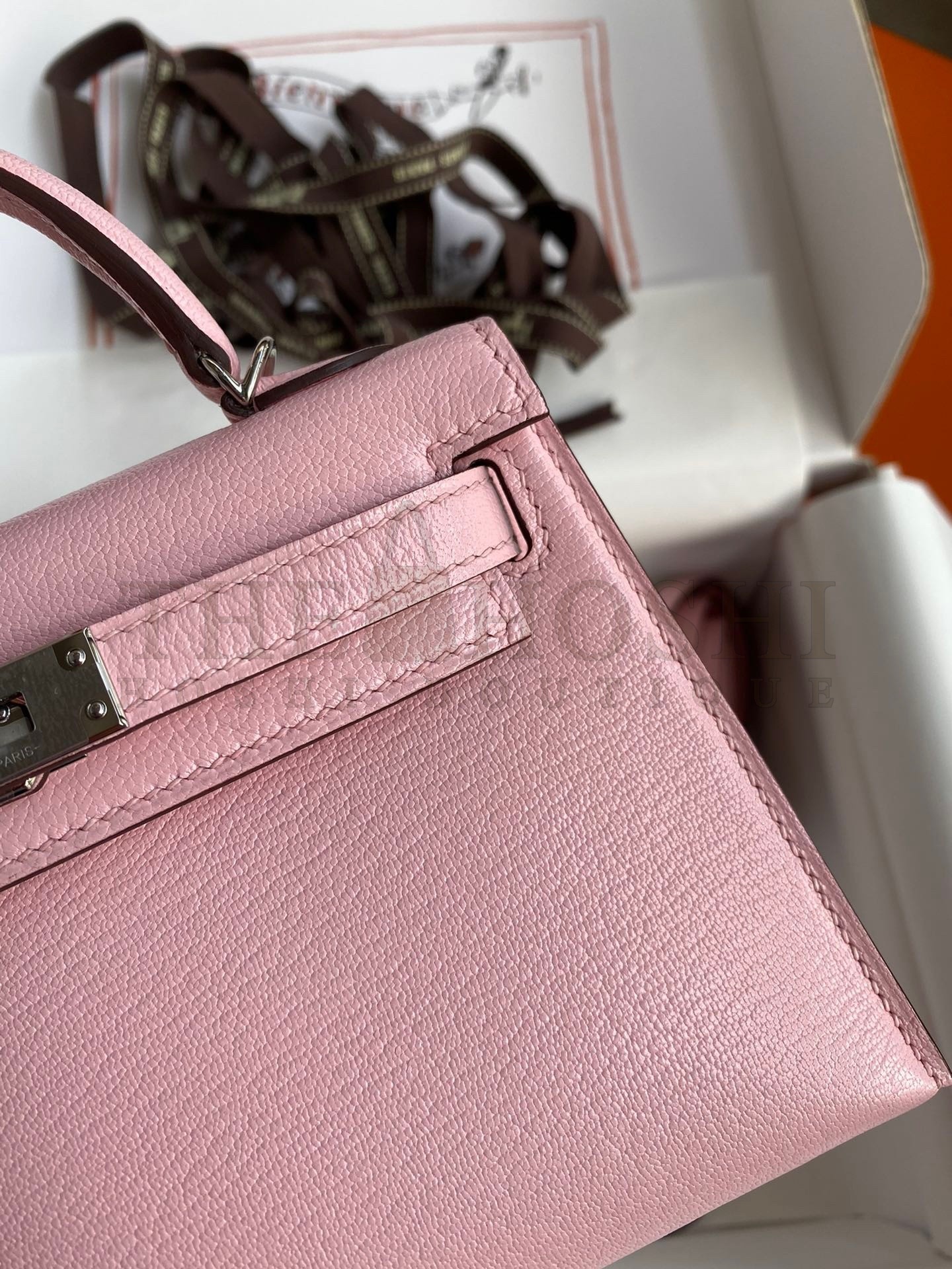 H**me5 Kelly Mini II Sellier Handmade Bag In Rose Sakura Chevre Mysore Leather Master Quality