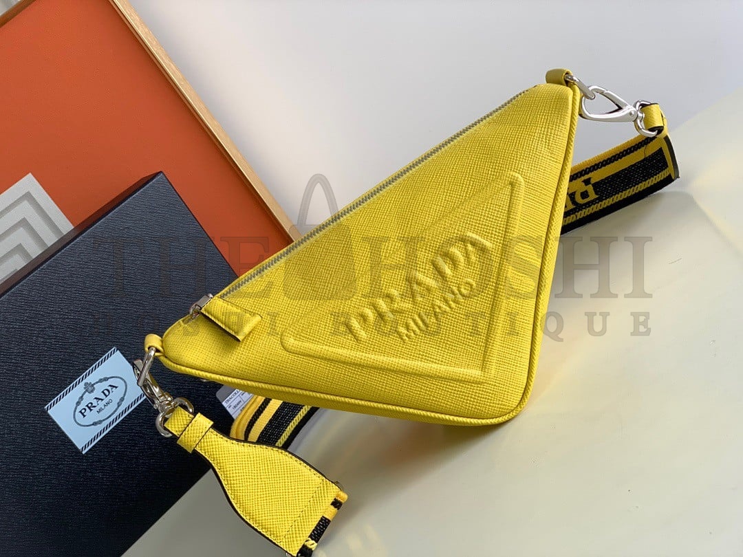 Pra*a Triangle Shoulder Bag In Yellow Saffiano Leather Master Quality