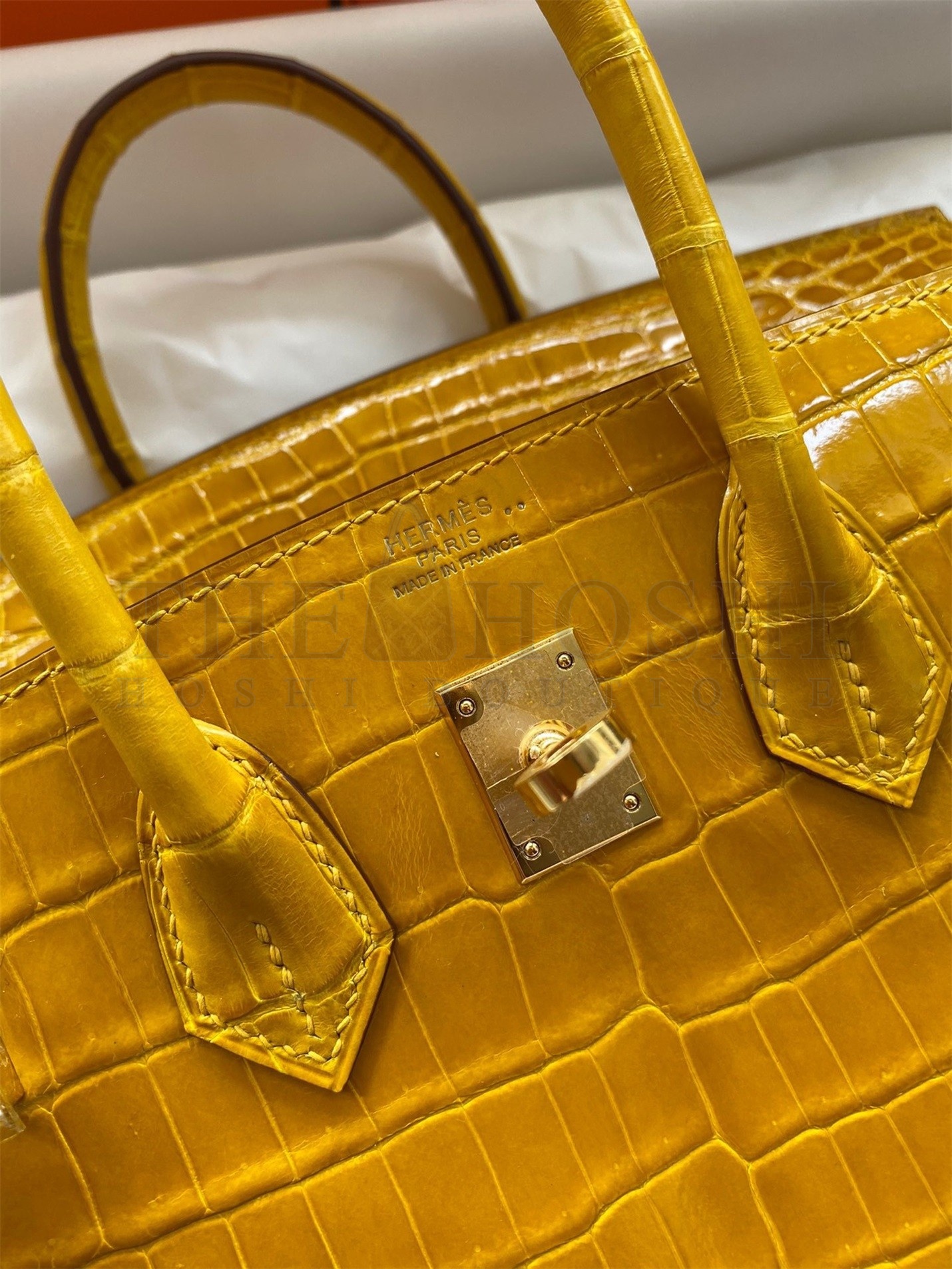 H**me5 Birkin 25 Handmade Bag In Yellow Crocodile Niloticus Shiny Skin Master Quality