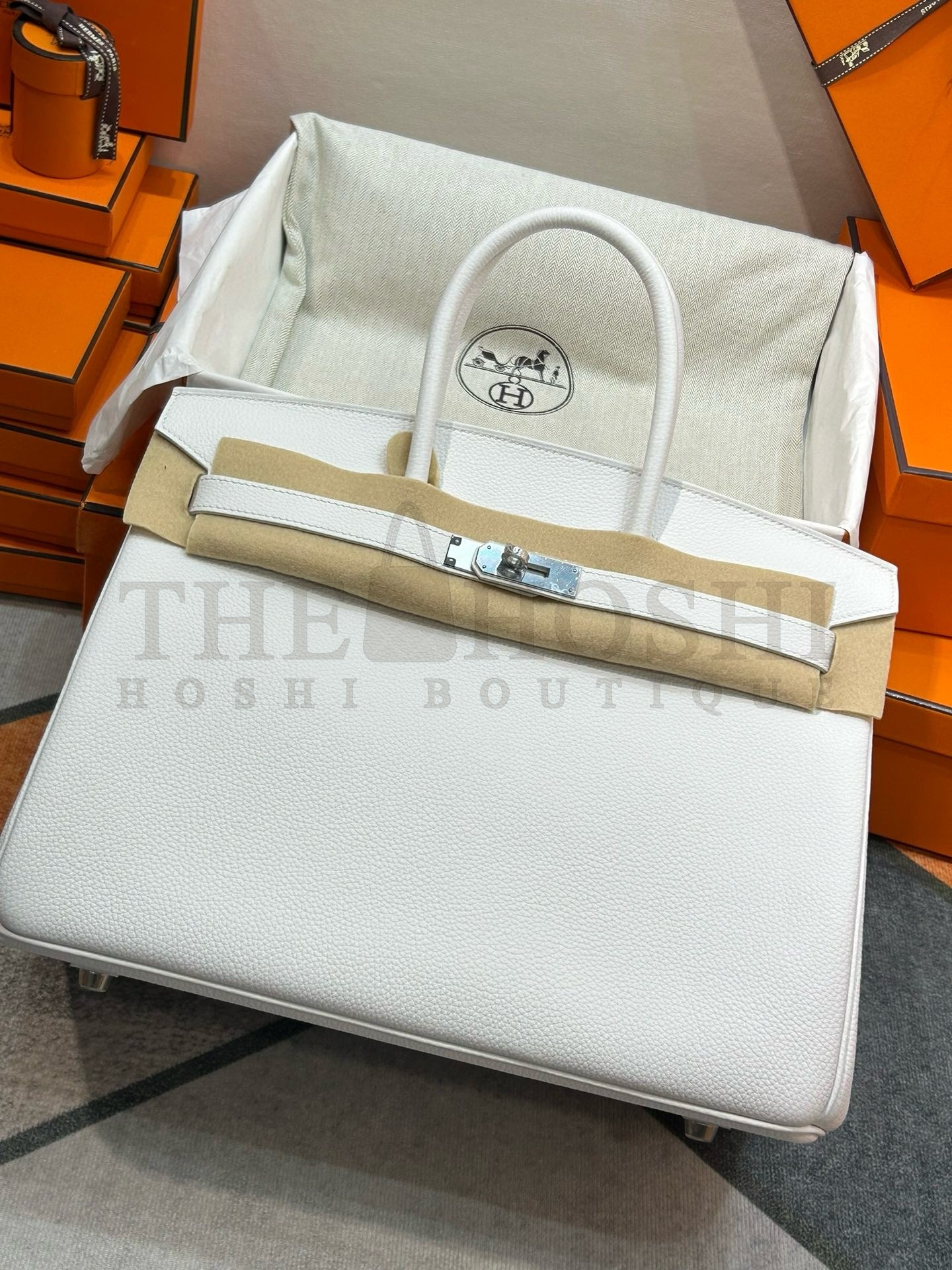 H**me5 Birkin 35 Retourne Handmade Bag In White Clemence Leather Master Quality