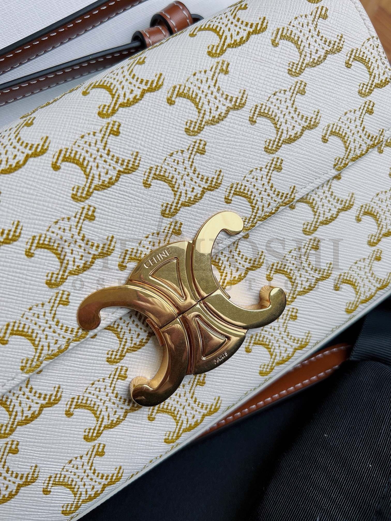 Ce1i*e Claude Shoulder Bag in White Triomphe Canvas Master Quality