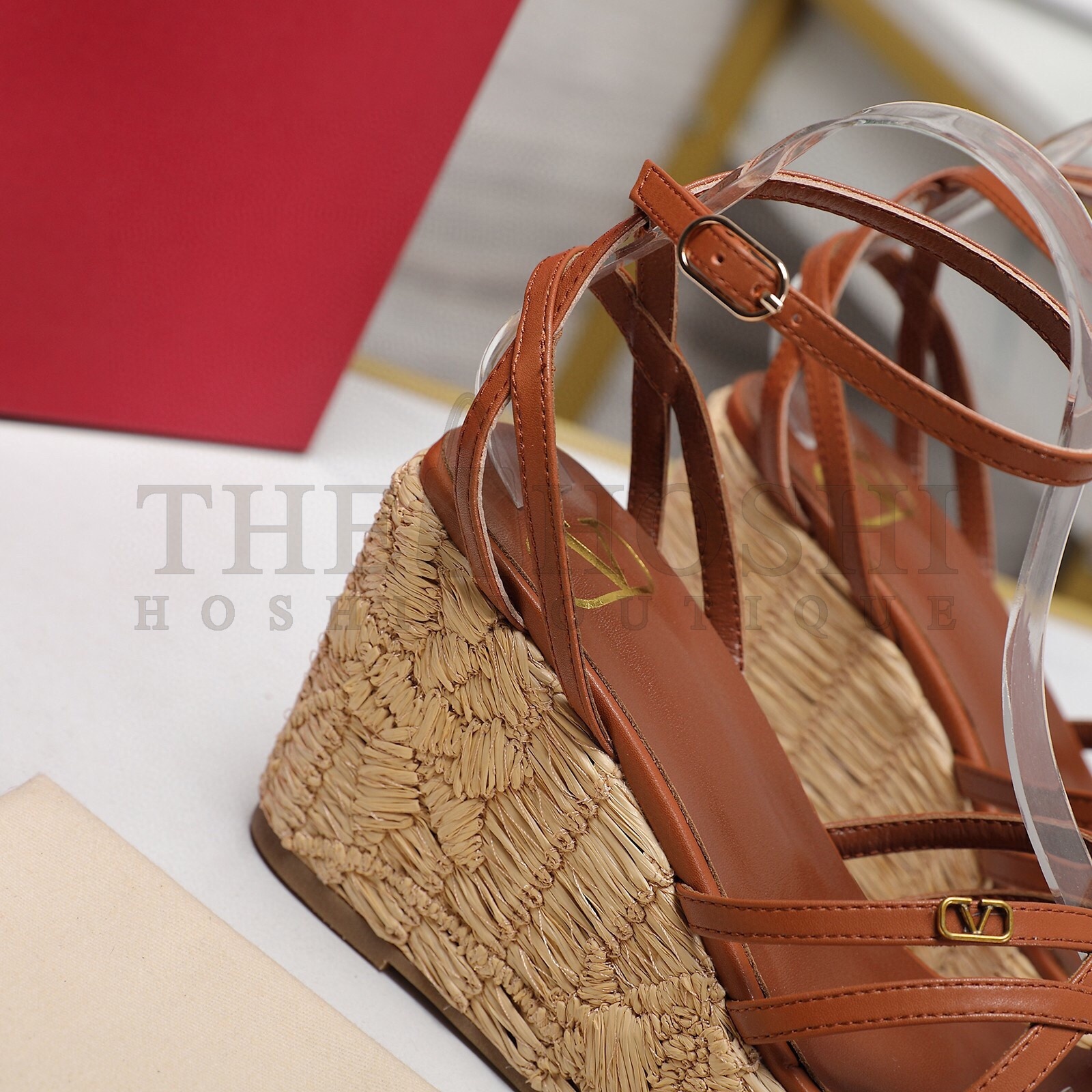 Va1e*ntin0 Raflower Wedge Sandals in Brown Calfskin Master Quality