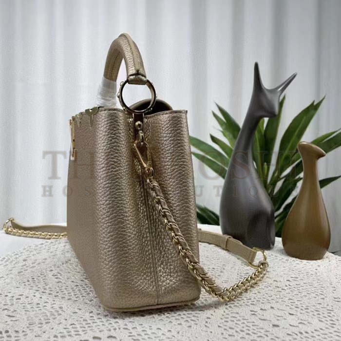 L0vis Vvtt0n LV Women Capucines BB Hand Bag Etain Metallic Gray Taurillon Leather Master Quality
