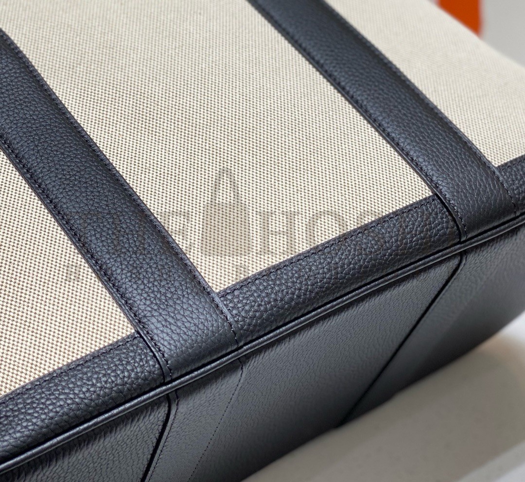 H**me5 Garden Party 36cm Bag in Toile and Black Leather Master Quality