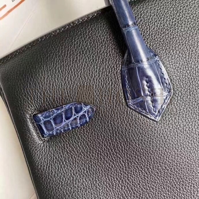H**me5 Noir Touch Birkin 30cm Bag Shiny Niloticus Crocodile Skin Master Quality