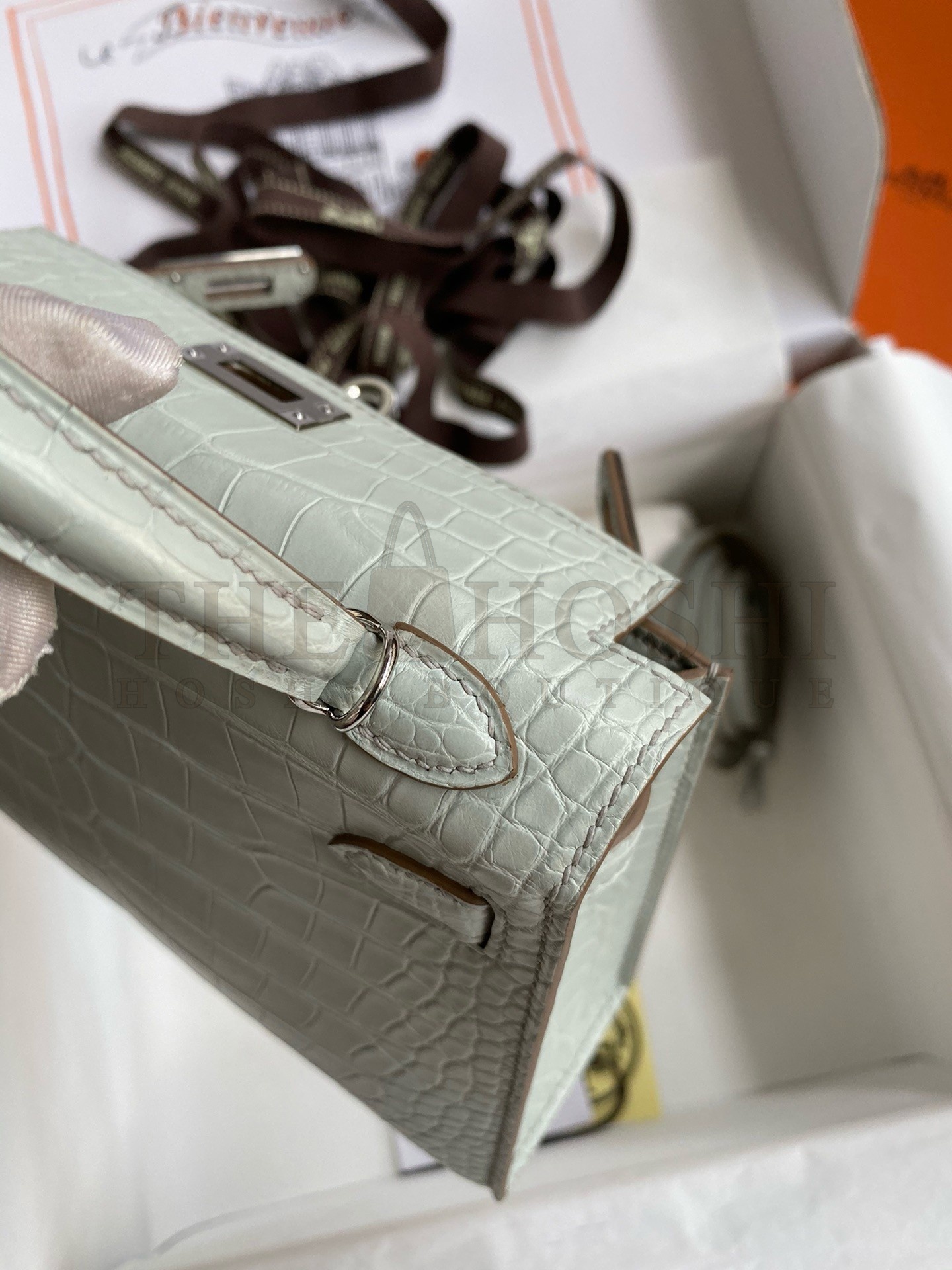 H**me5 Kelly Mini II Sellier Handmade Bag In Gris Neve Matte Alligator Leather Master Quality