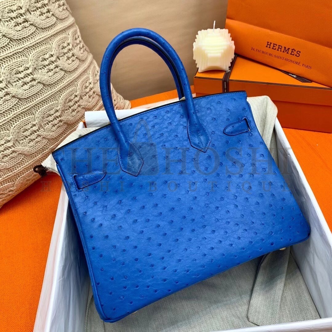 H**me5 Blue Zellige Birkin 30cm Ostrich Handmade Bag Master Quality