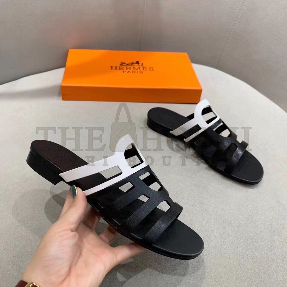 H**me5 Camelia Sandals In Black/White Calfskin Master Quality