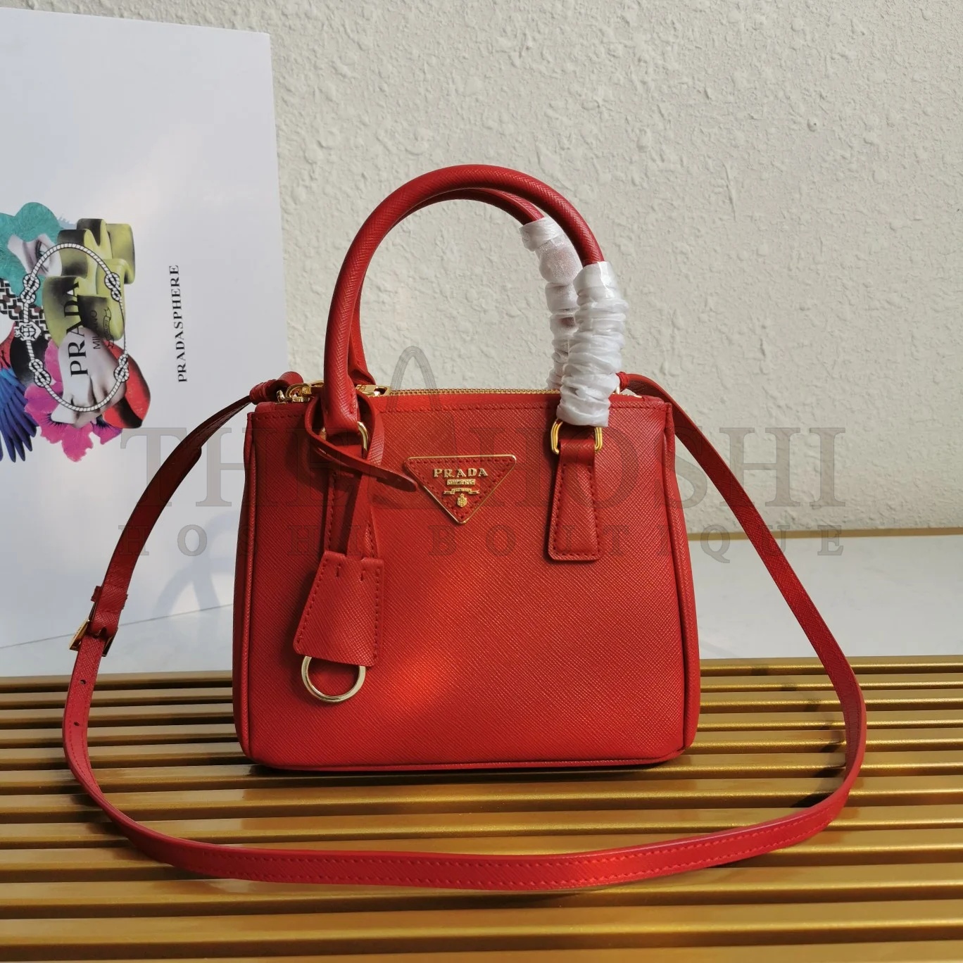 Pra*a Mini Galleria Bag In Red Saffiano Leather Master Quality
