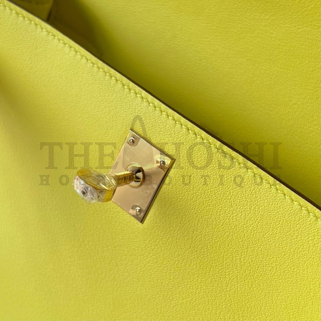 H**me5 Kelly Pochette Handmade Bag In Lime Swift Calfskin Master Quality