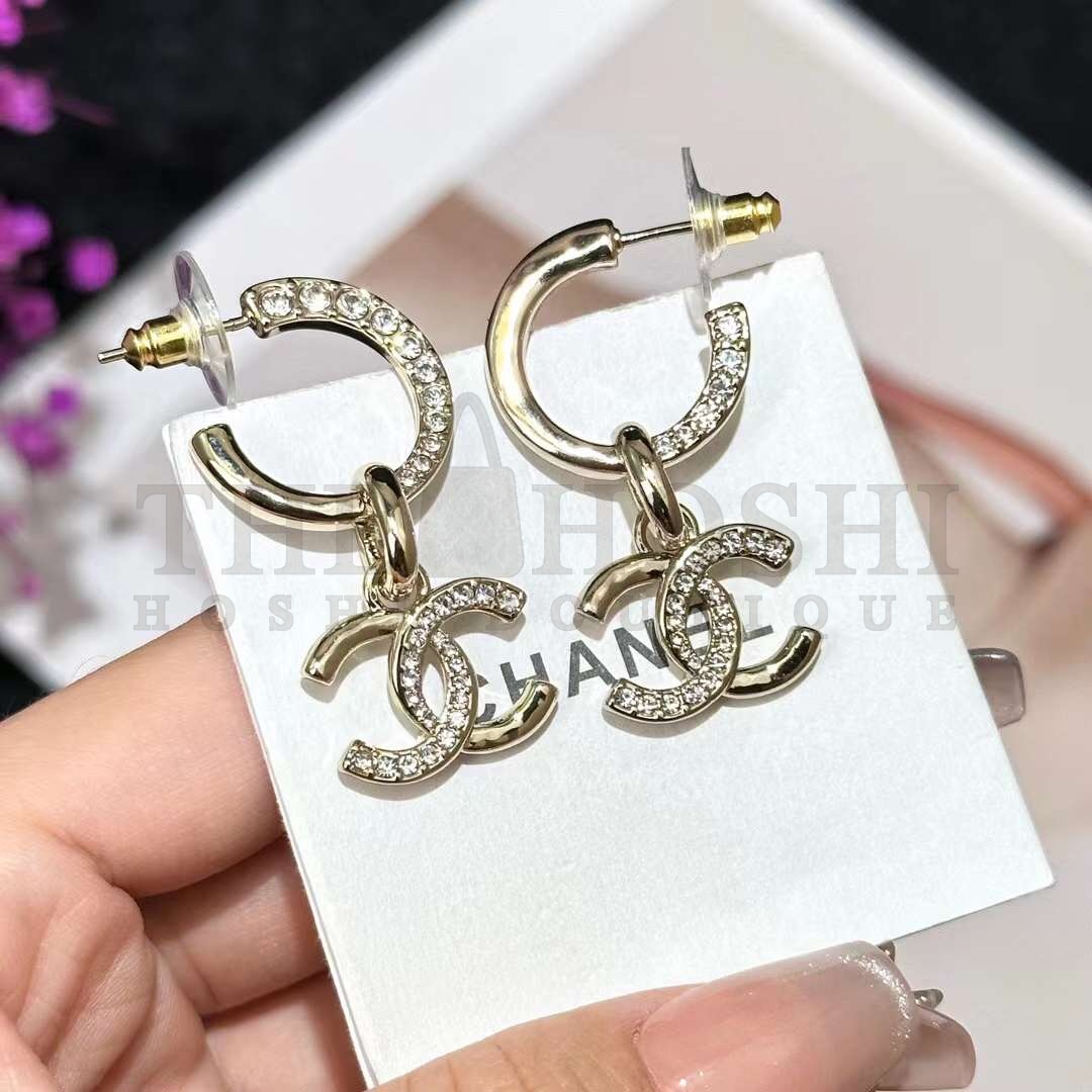 Ch**el Women CC Pendant Earrings Metal Strass Gold Crystal Master Quality