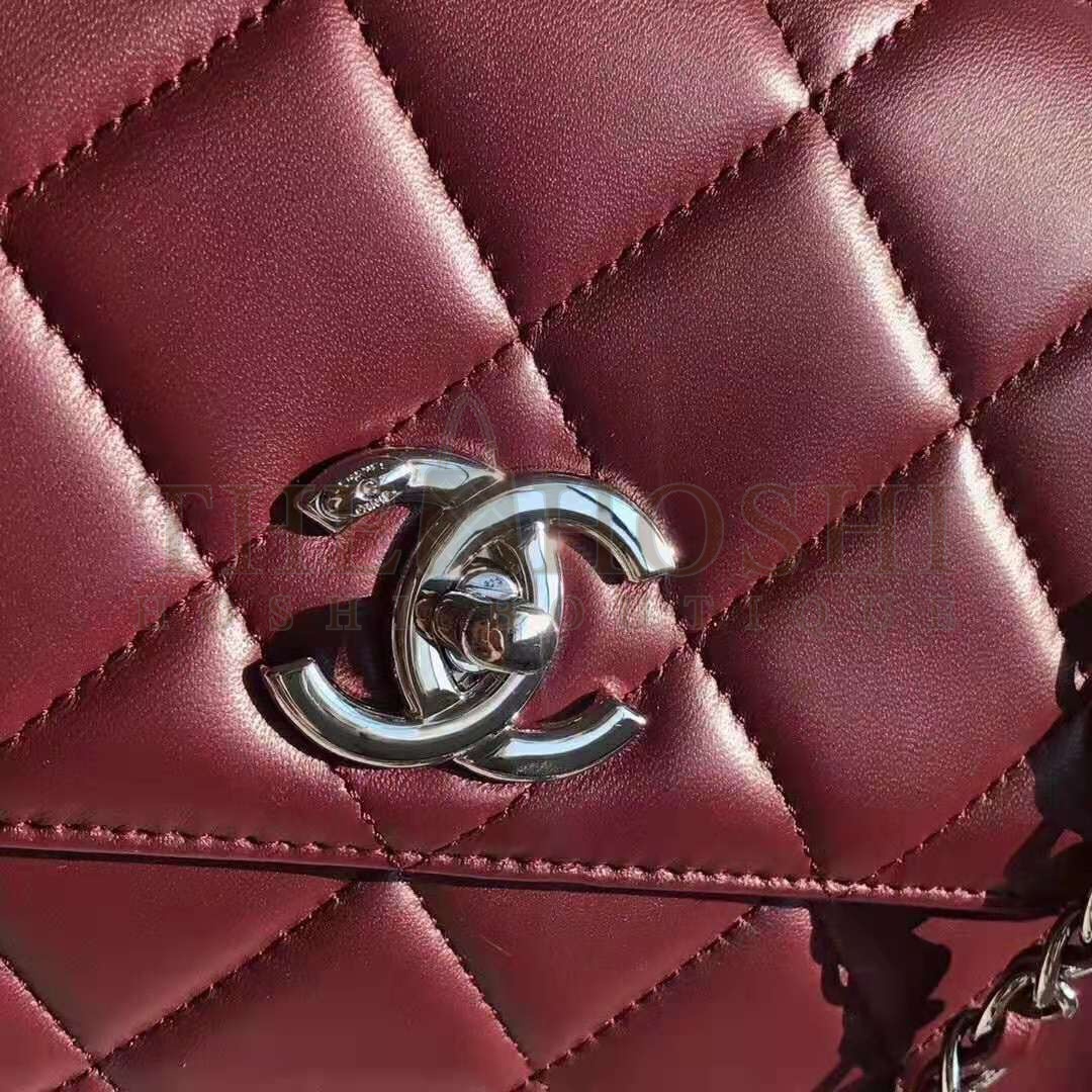 Ch**el Women Small Flap Bag with Top Handle in Lambskin Leather-Maroon Master Quality