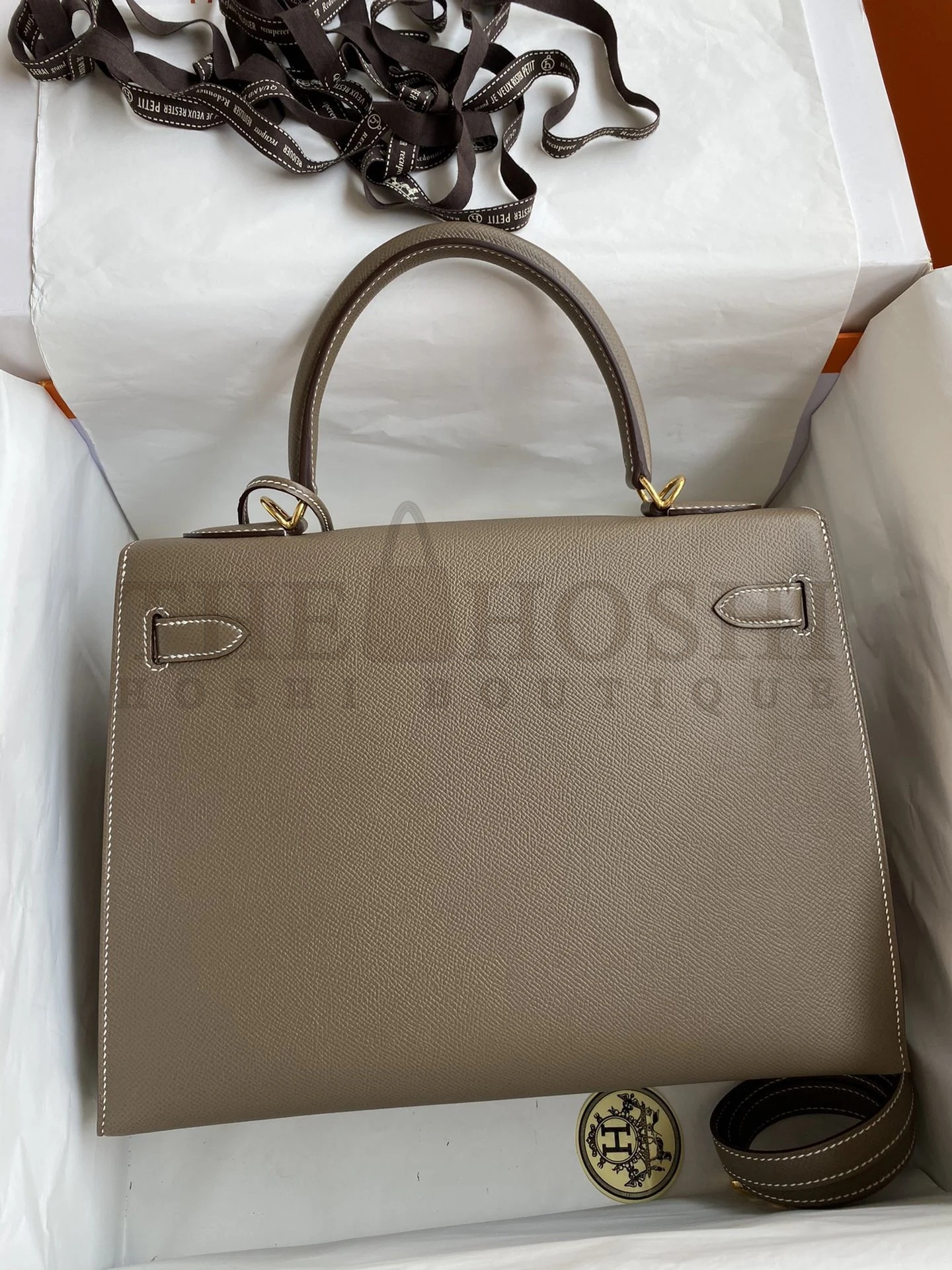H**me5 Kelly Sellier 32 Handmade Bag In Taupe Epsom Calfskin Master Quality