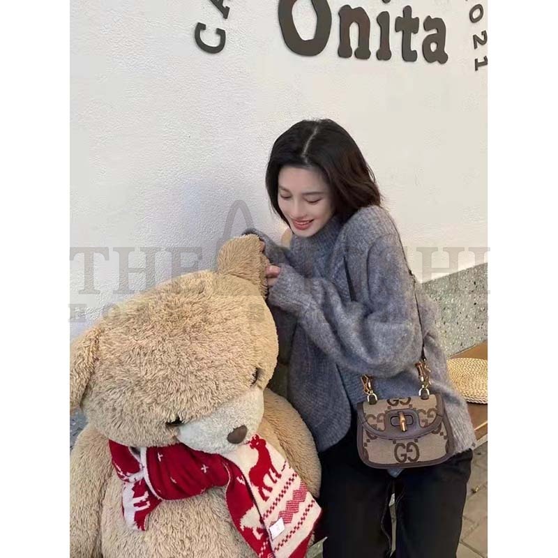 Gvc*1 Women Bamboo 1947 Jumbo GG Mini Bag Brown Camel Ebony Canvas Master Quality