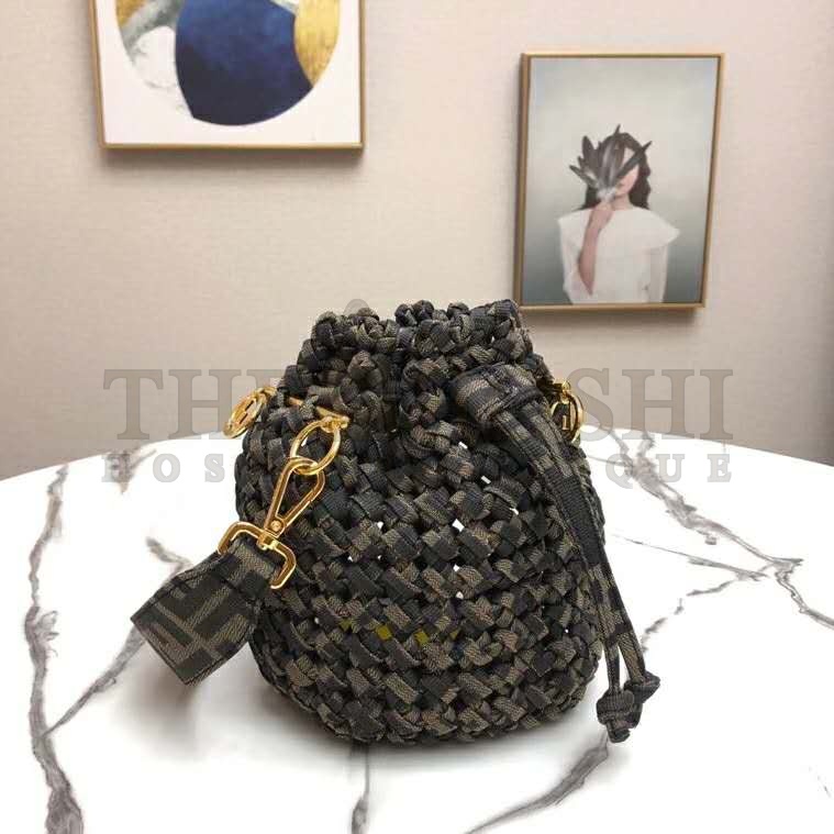 F**di Women Mon Tresor Jacquard Fabric Interlace Mini-Bag-Brown Master Quality
