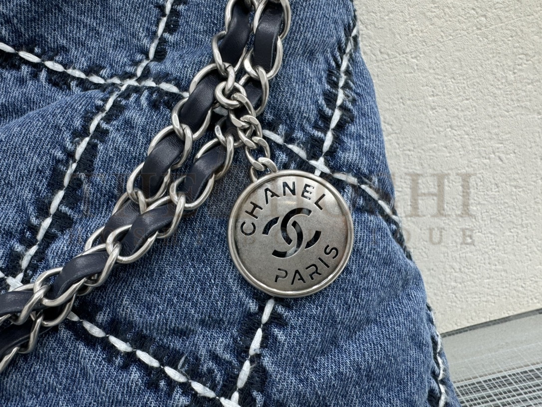 Ch**el Women CC 22  Handbag Stitched Denim Silver Metal Blue 20cm and 36cm Master Quality