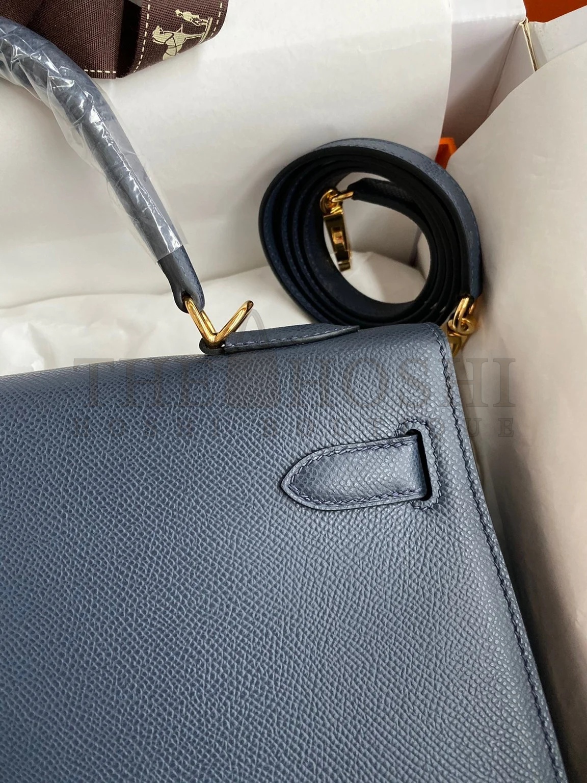 H**me5 Kelly Sellier 32 Handmade Bag In Blue Indigo Epsom Calfskin Master Quality