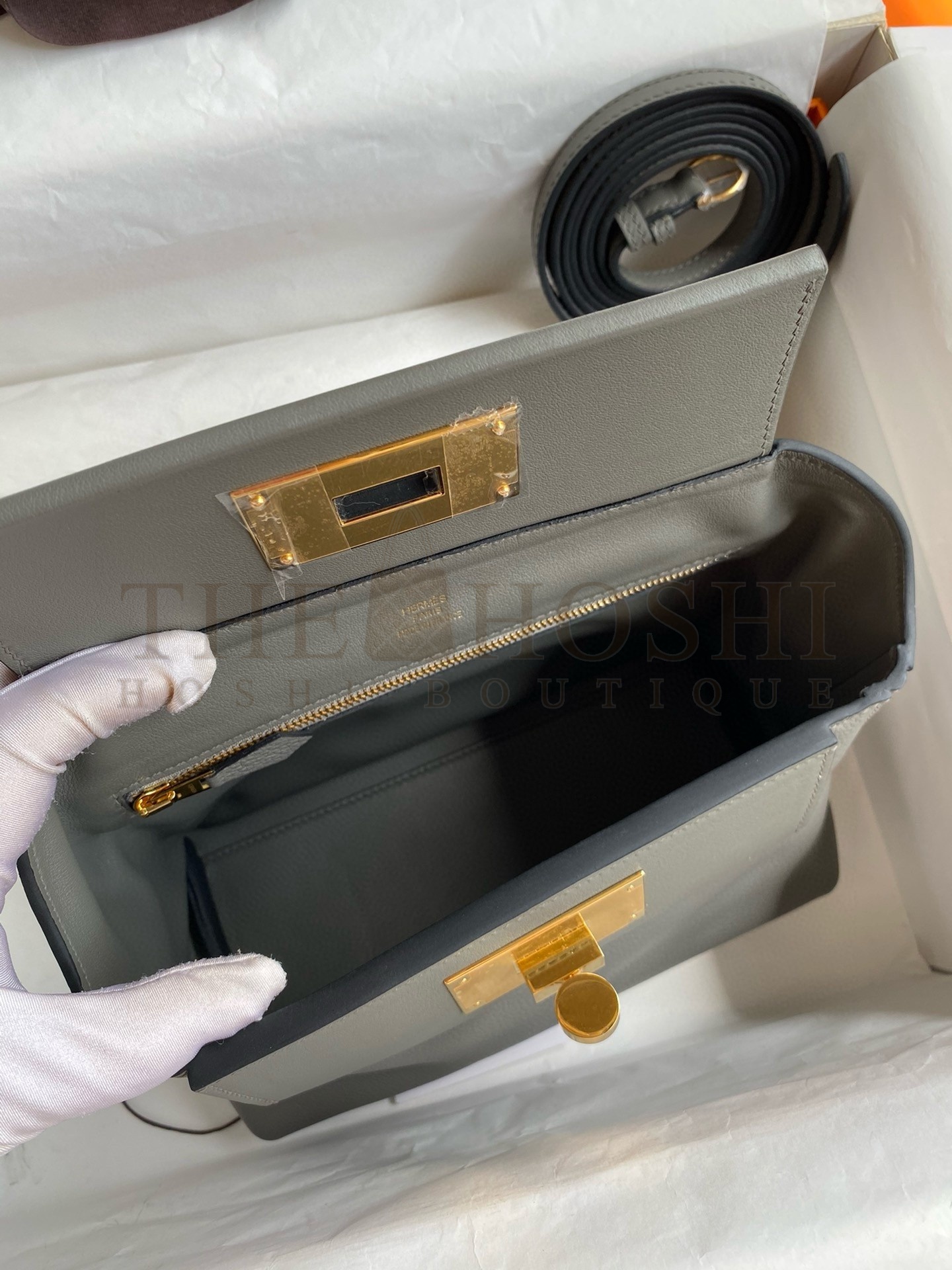 H**me5 24/24 Mini 21 Handmade Bag in Gris Meyer Evercolor Leather Master Quality