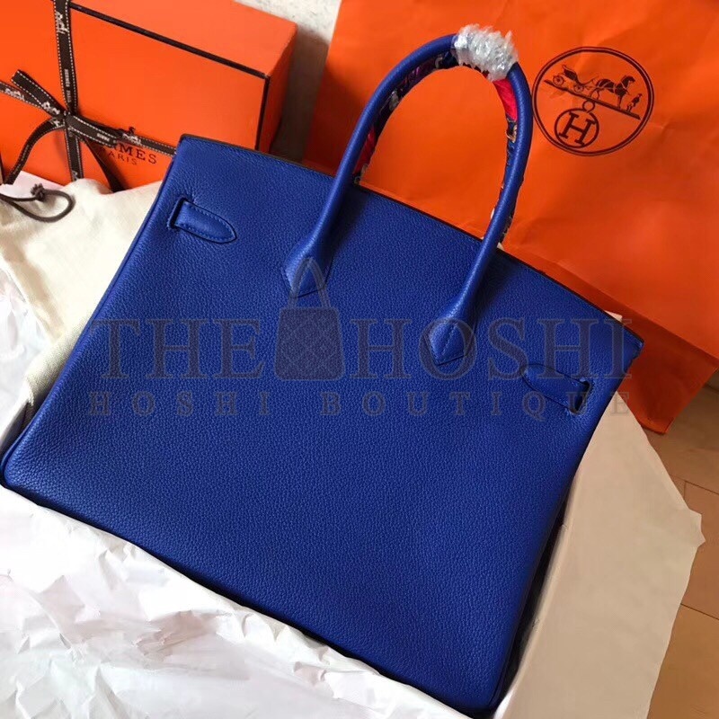 H**me5 Blue Electric Birkin 35cm Clemence Handmade Bag Master Quality