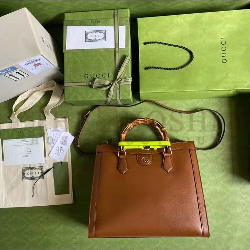 Gvc*1 Women Gvc*1 Diana Medium Tote Bag Double G Brown Leather Bamboo Handles Master Quality