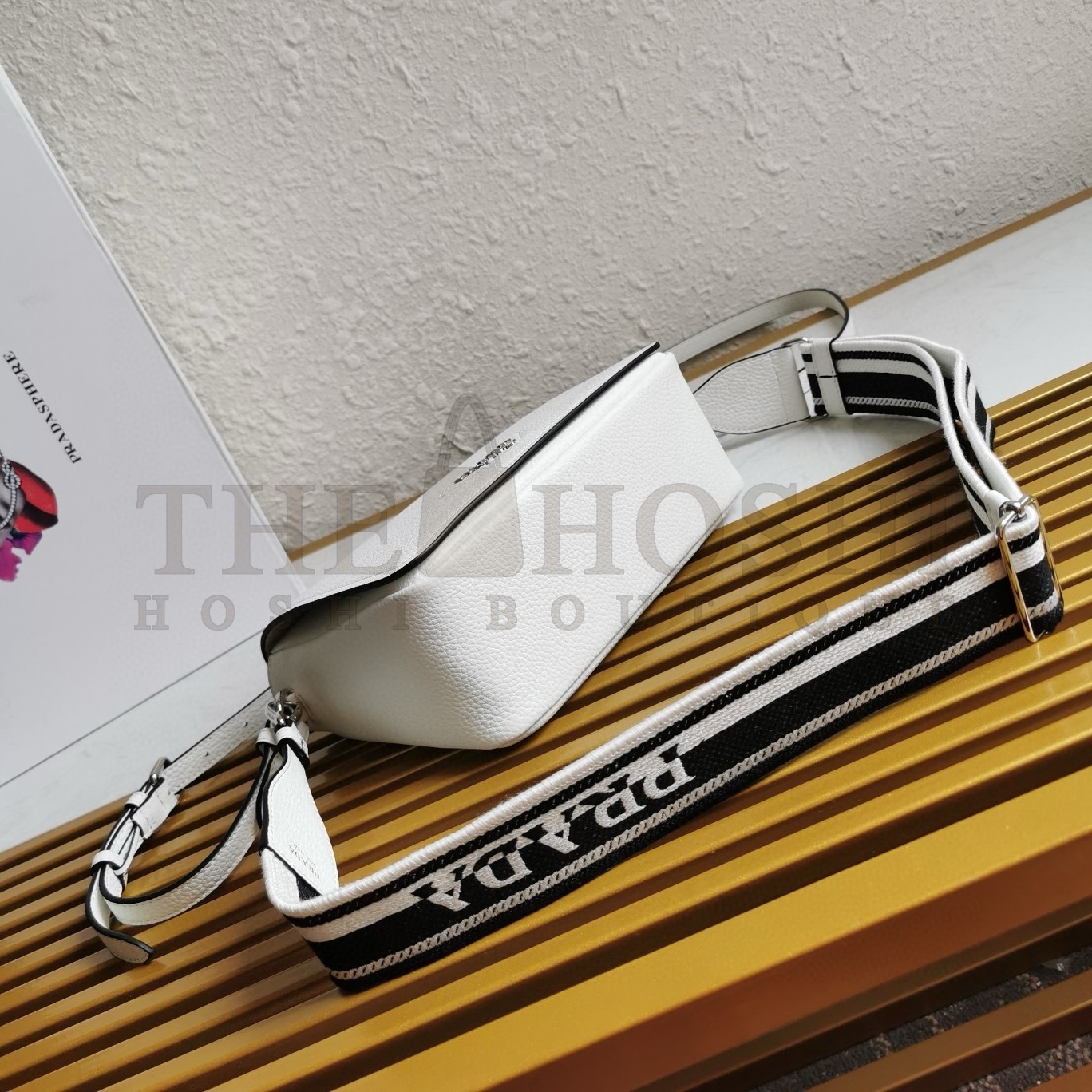 Pra*a Flap Shoulder Bag in White Grained Leather Master Quality