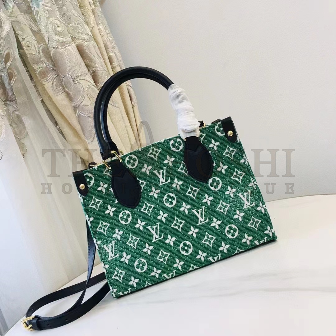 L0vis Vvtt0n LV Women OnTheGo PM Tote Bag Green Monogram Jacquard Velvet Master Quality