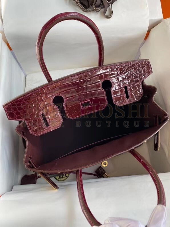 H**me5 Bordeaux Birkin 30cm Crocodile Niloticus Shiny Bag Master Quality