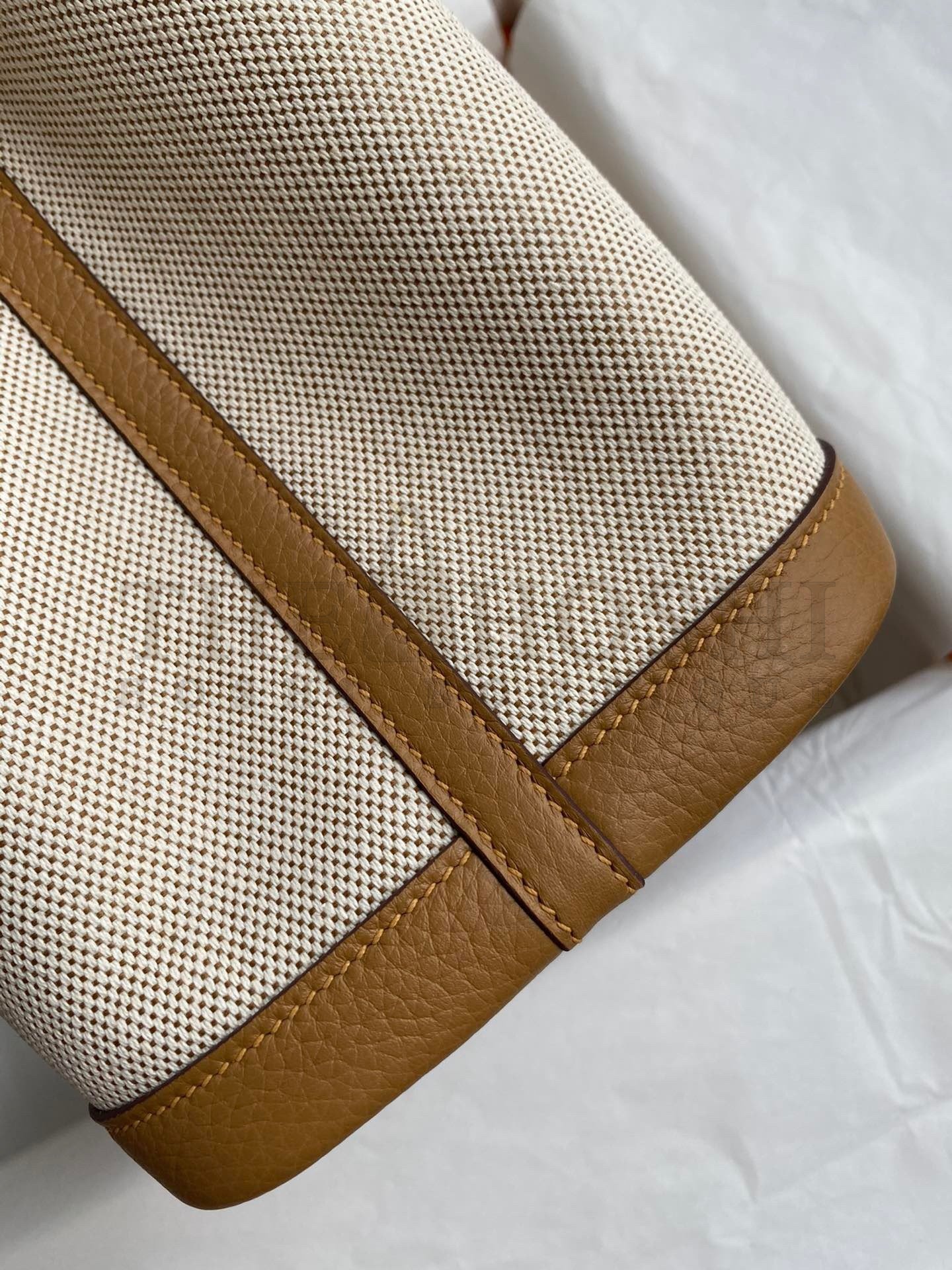 H**me5 Garden Party 30 Handmade Bag in Toile and Biscuit Leather Master Quality