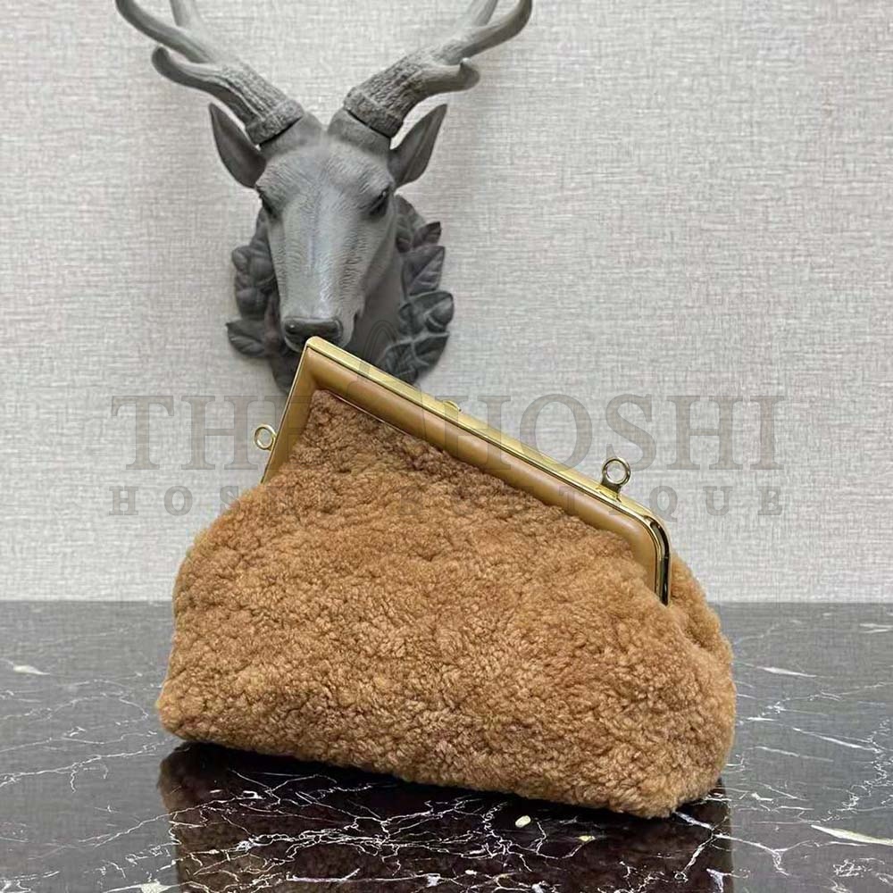 F**di Women First Medium Beige Sheepskin Bag Master Quality