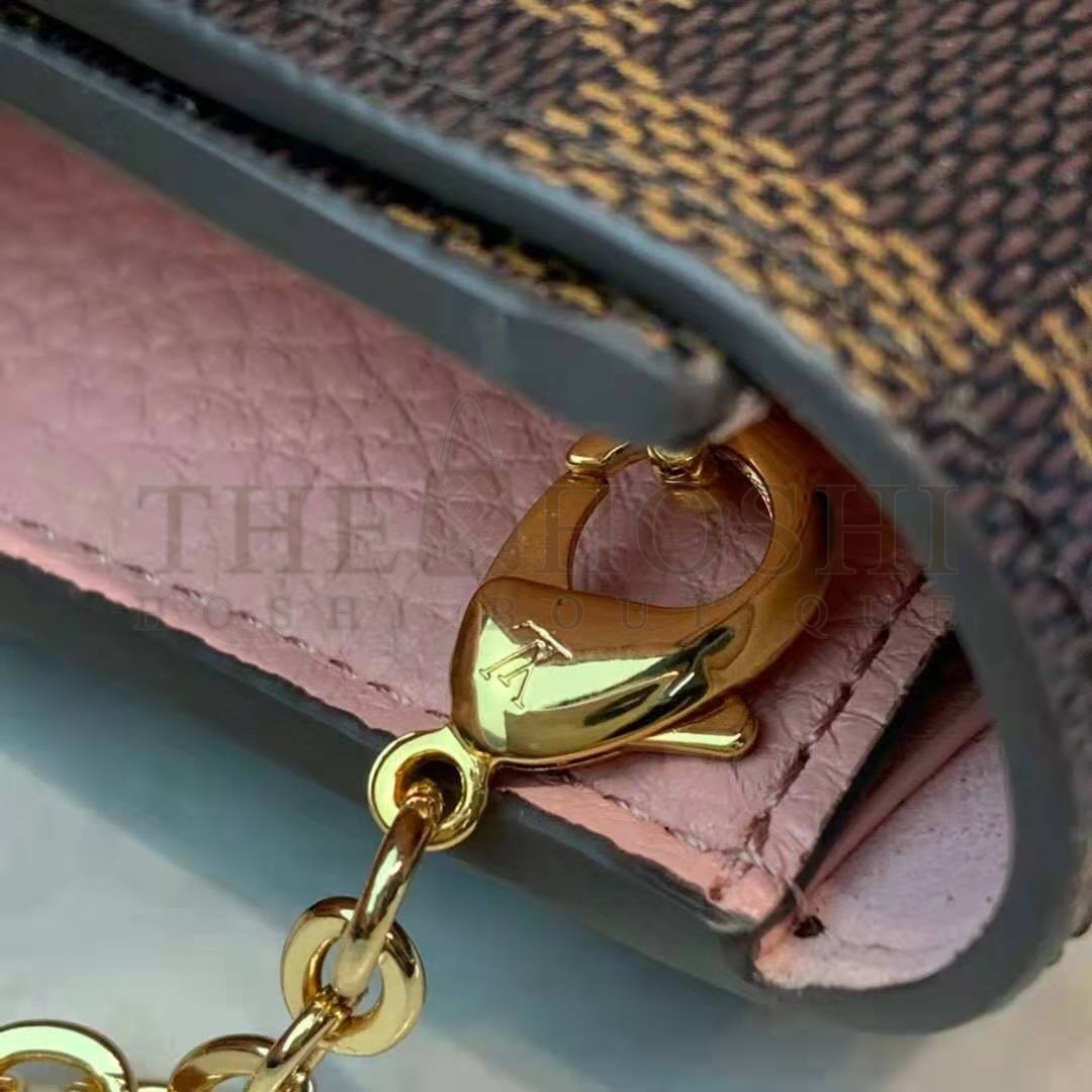 L0vis Vvtt0n LV Women Croisette Chain Wallet Magnolia Pink Damier Ebene Coated Canvas Master Quality