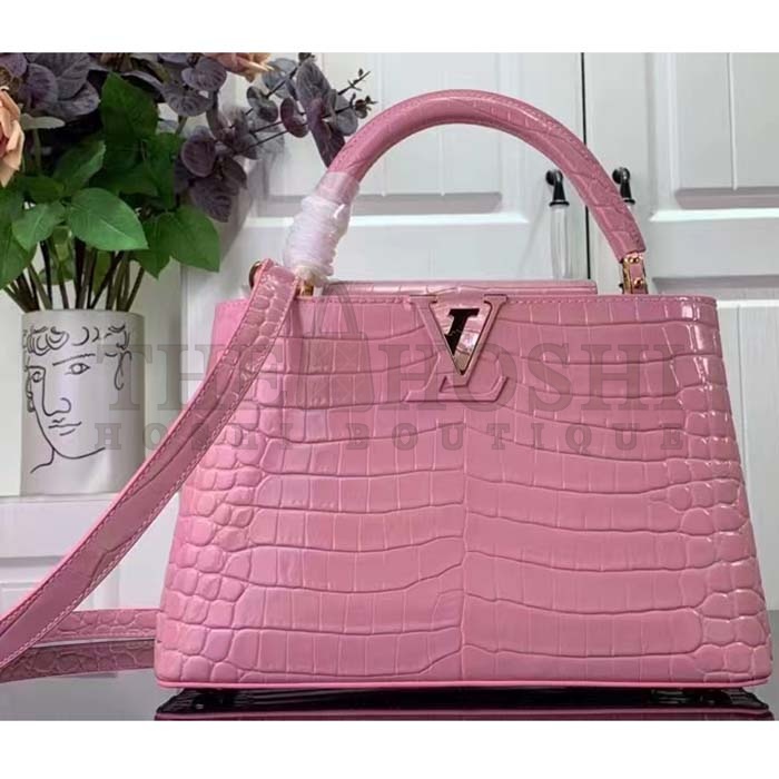 L0vis Vvtt0n LV Women Capucines MM Handbag Pink Crocodilien Brillant Savoir Faire Master Quality