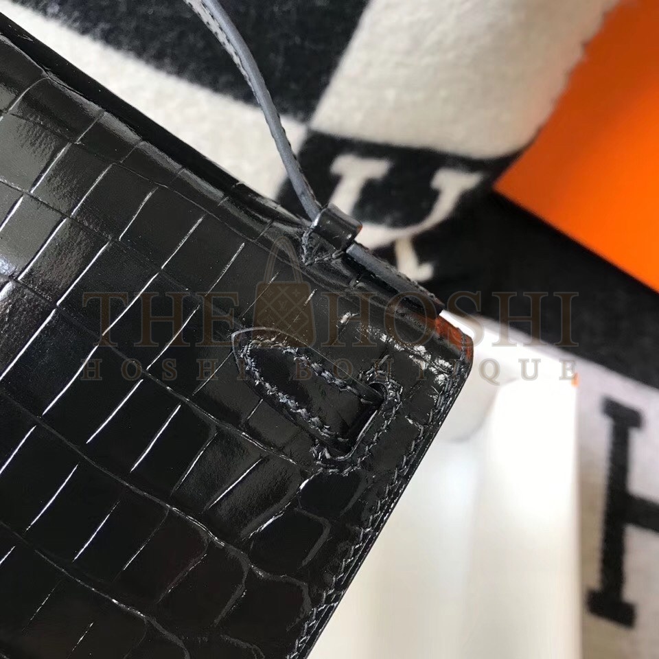 H**me5 Kelly Pochette Bag In Black Embossed Crocodile Leather Master Quality