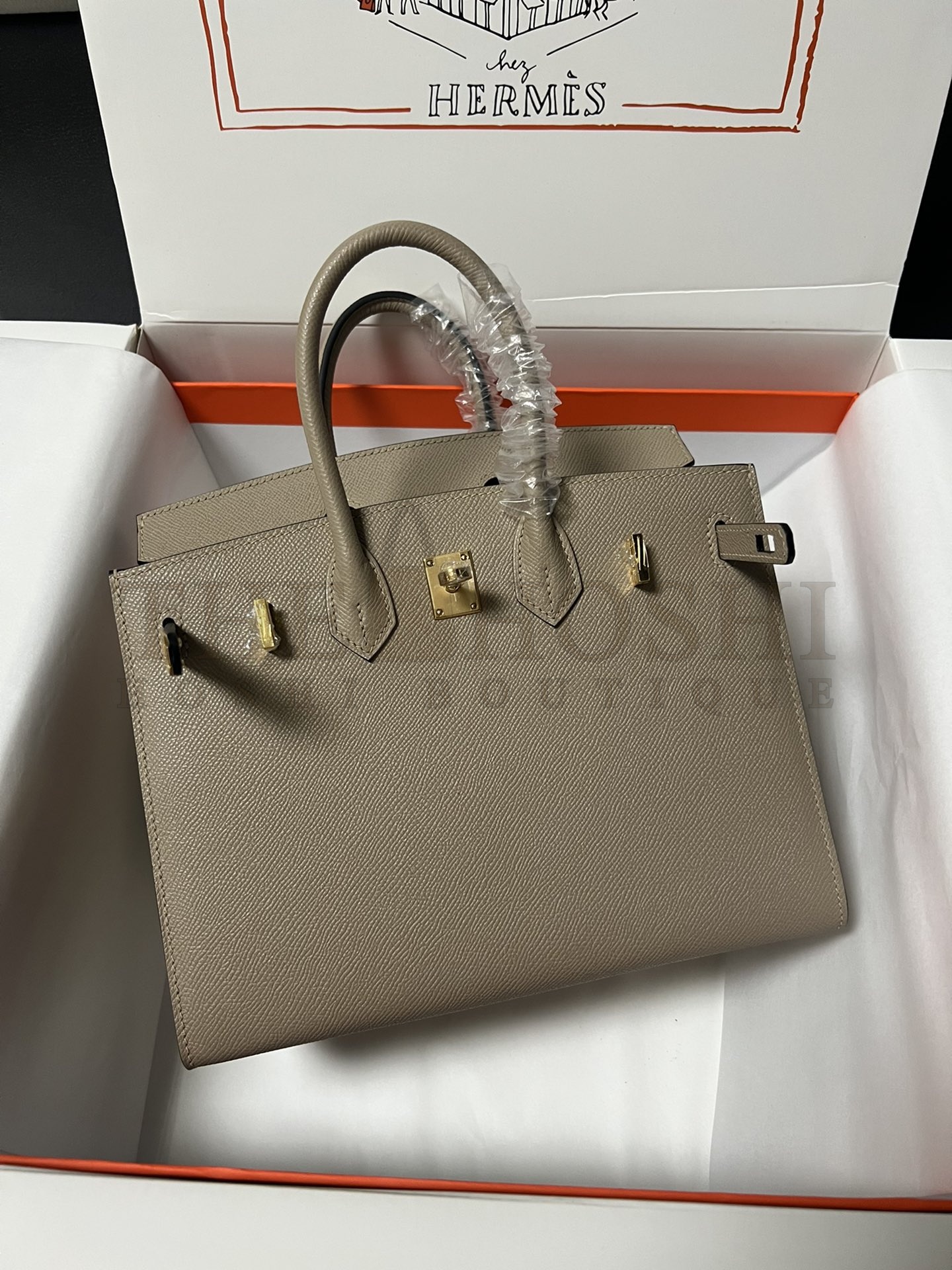 H**me5 Birkin 25 Retourne Handmade Bag In Taupe Epsom Calfskin Master Quality