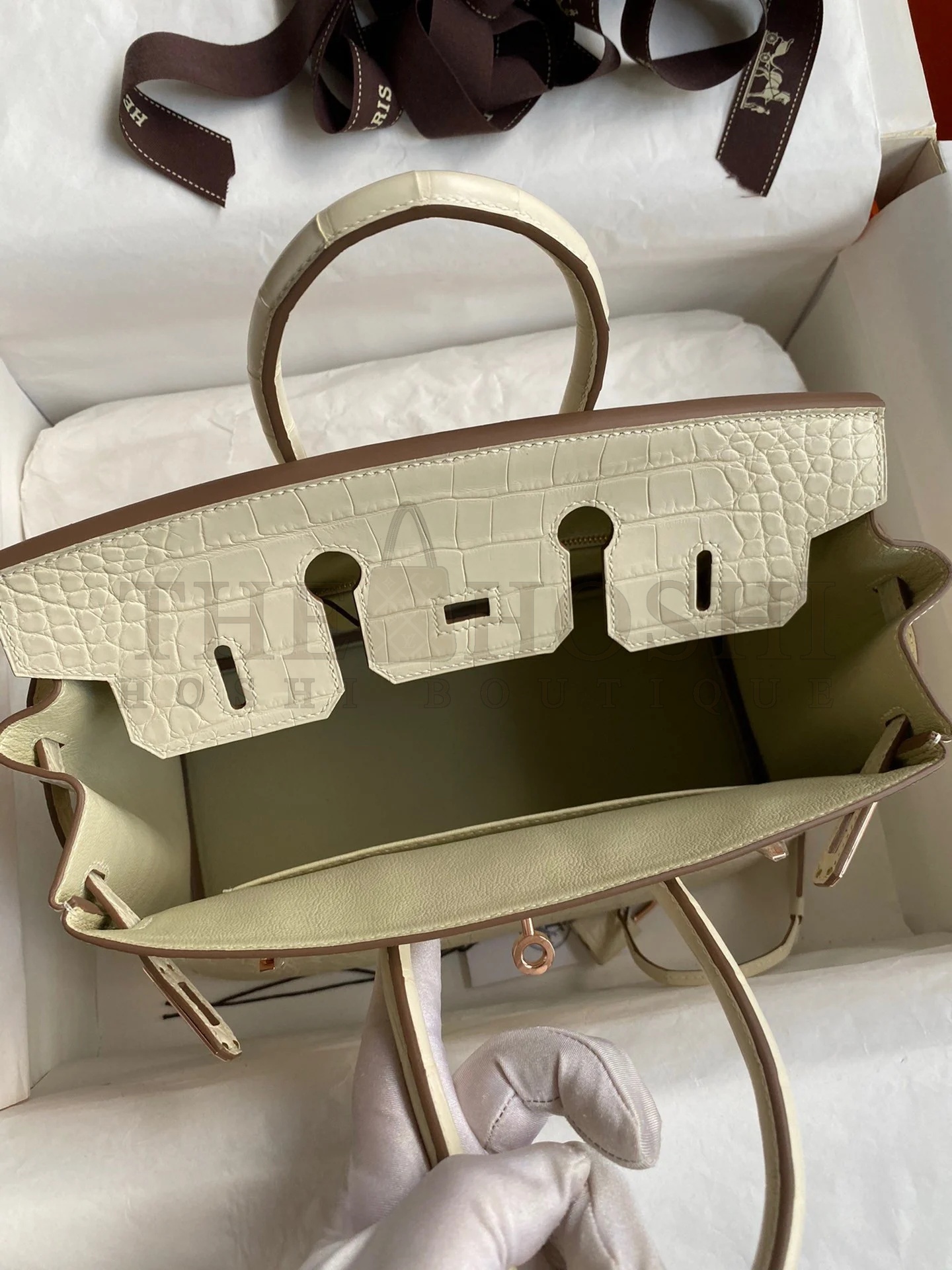 H**me5 Birkin 25 Retourne Handmade Bag In Nata Matte Alligator Leather Master Quality