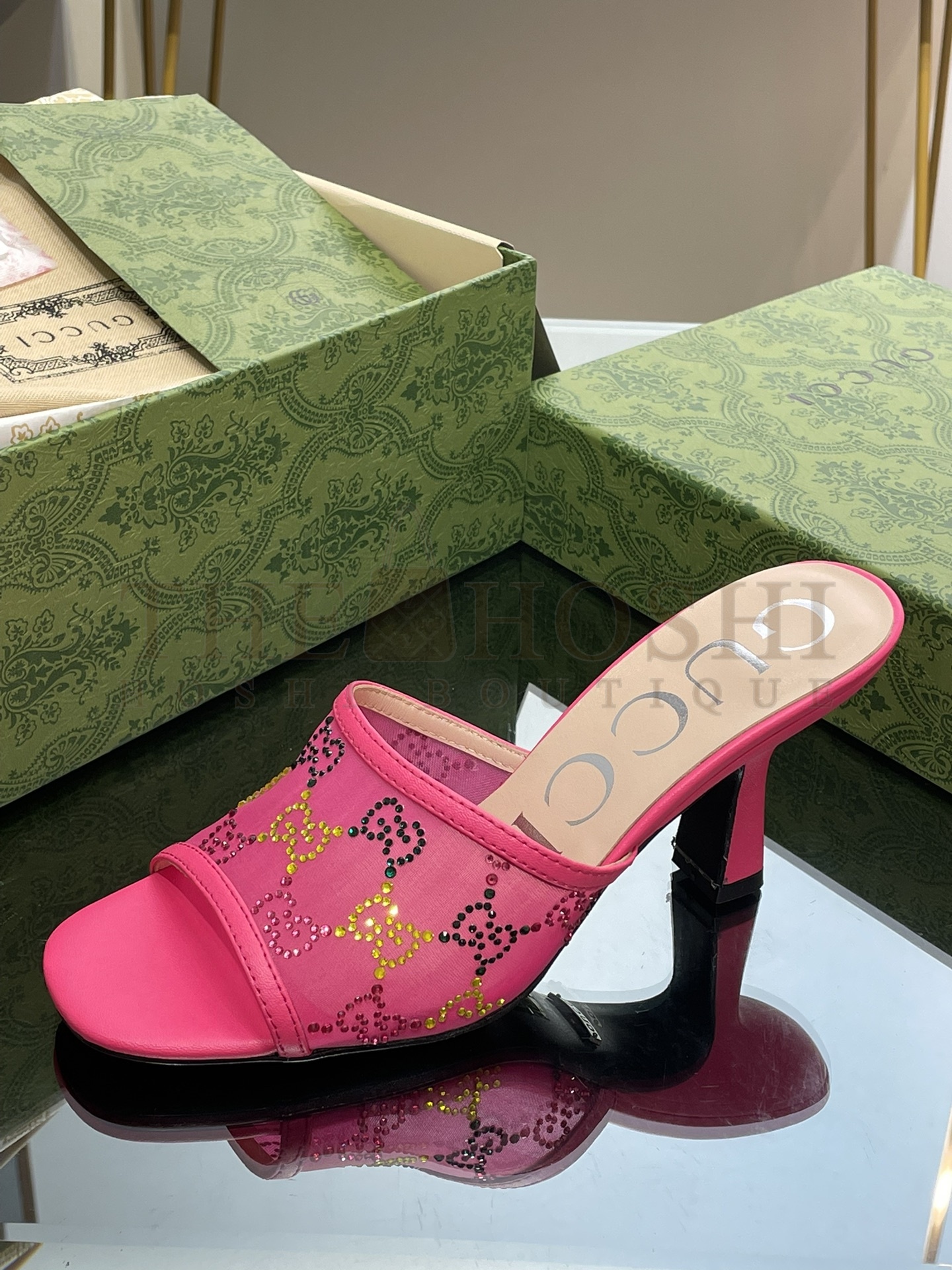 Gvc*1 Demi Rhinestone Mesh Mule Sandals Master Quality